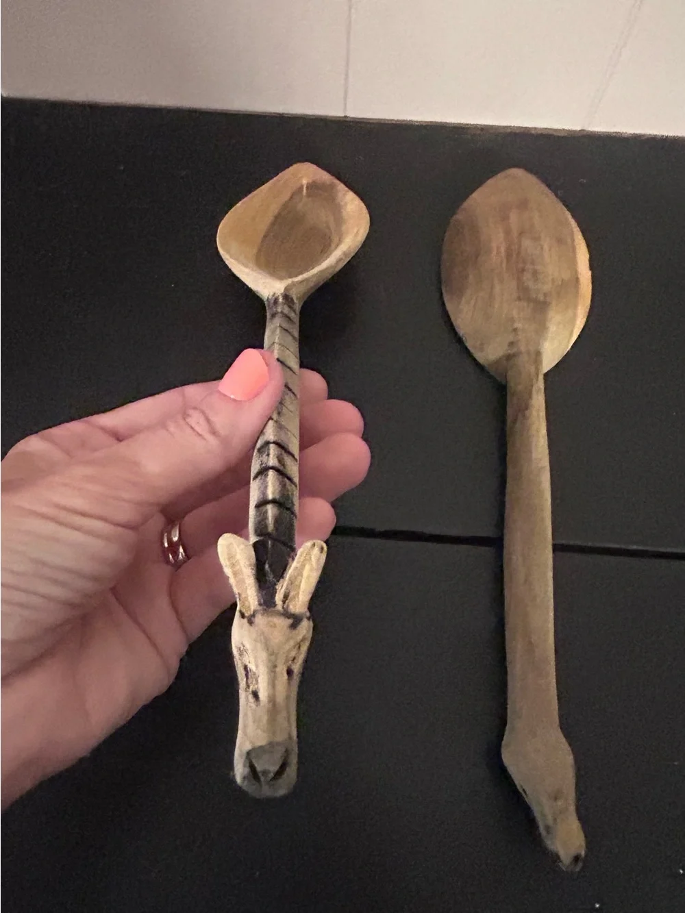 Handcrafted Brown Carved Wooden Serving Spoons - Rustic Home Dining